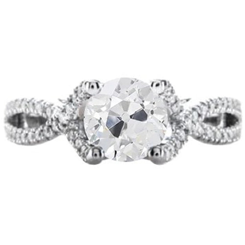 Natural Brilliant Engagement White Gold Diamond Solitaire Ring with Accents