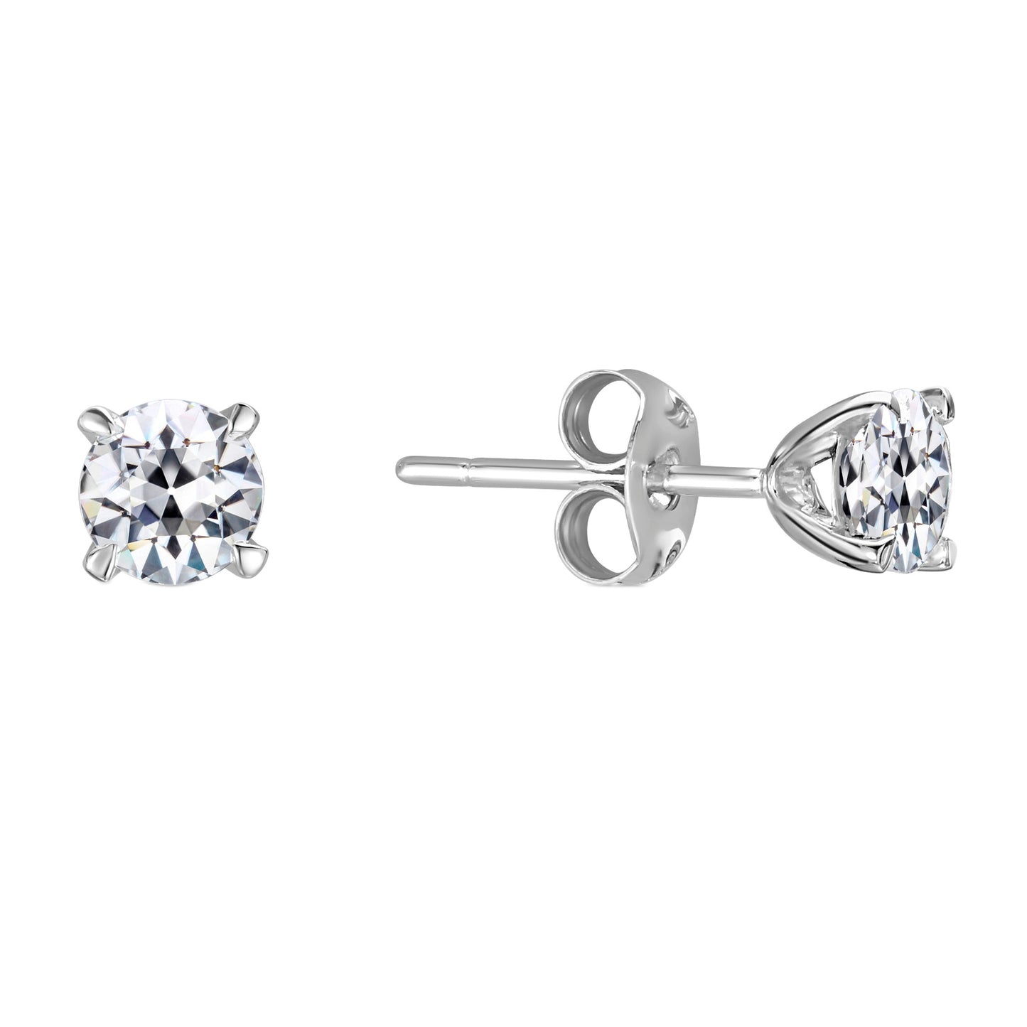 2 Carats Diamond Old Cut Stud Earrings Ladies Jewelry White Gold