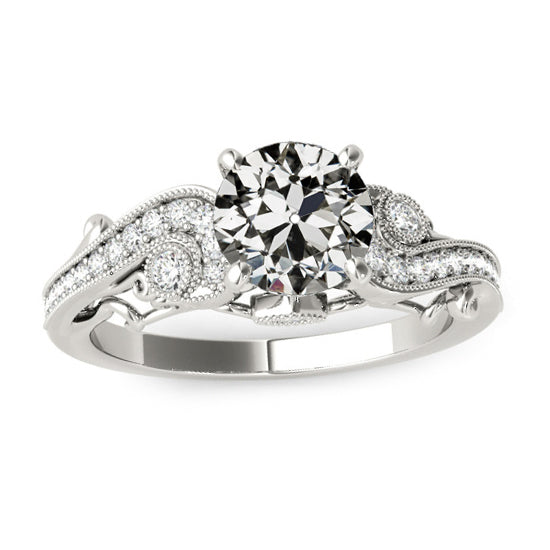 Diamond Old Miner Cut Women's Ring White Gold