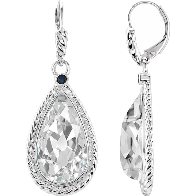 Diamond Pear Old Cut & Blue Sapphire Leverback Earrings 6.50 Carats
