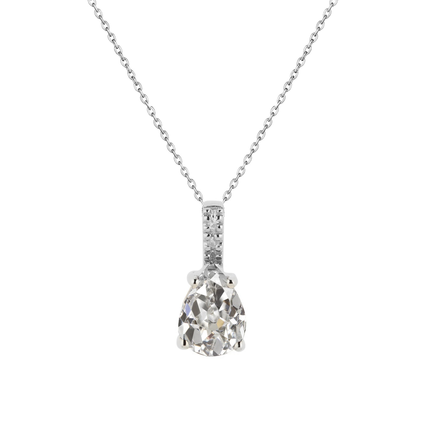 Diamond Pendant 2 Ct Pear Cut Old Miner White Gold 14K