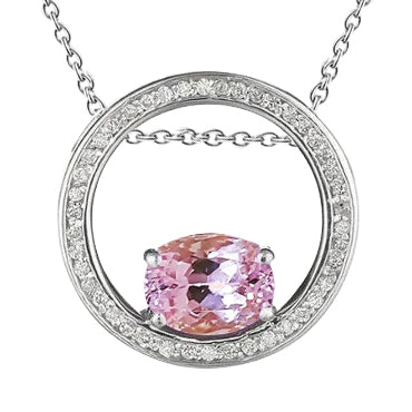 Natural Earth Mined Diamond Pendant Pink Kunzite Gemstone 10.70 Carats 14K White Gold
