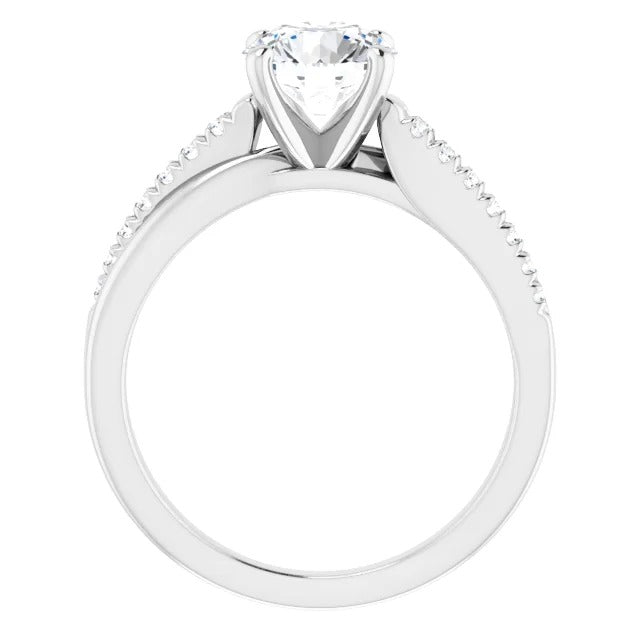 White Elegant Woman's Solitaire Ring with Accents Diamond
