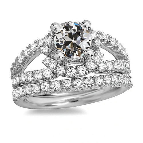 Diamond Old Miner Engagement Ring Set
