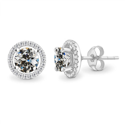 Diamond Round Old Miner Halo Stud Earrings 3.50 Carats