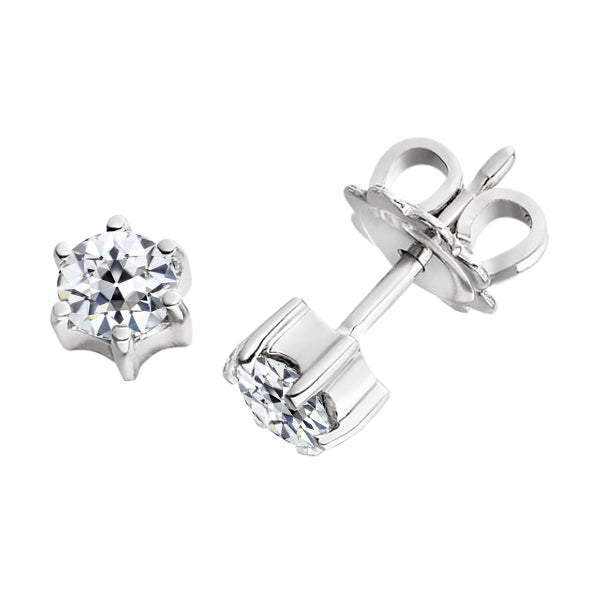 Mined Natural Real Diamond ( Not Lab Grown ) Solitaire Round Old Cut Stud Earrings 6 Prong Set 2 Carats