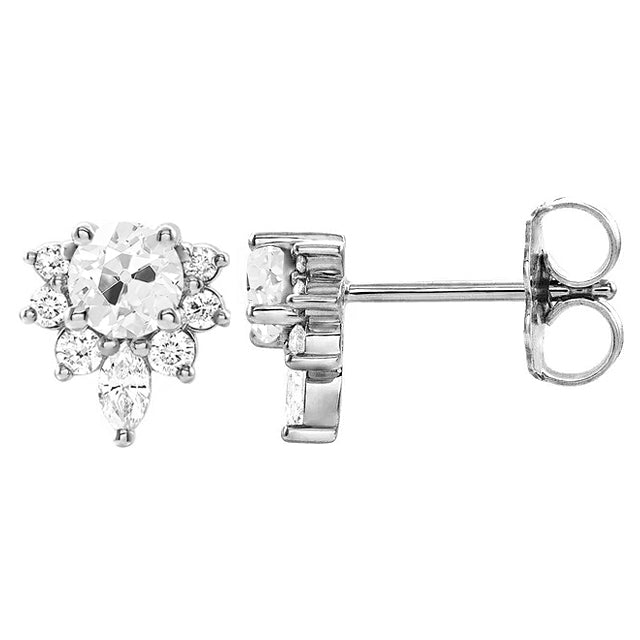 Diamond Stud Earrings 8.50 Ct Marquise & Round Old Cut
