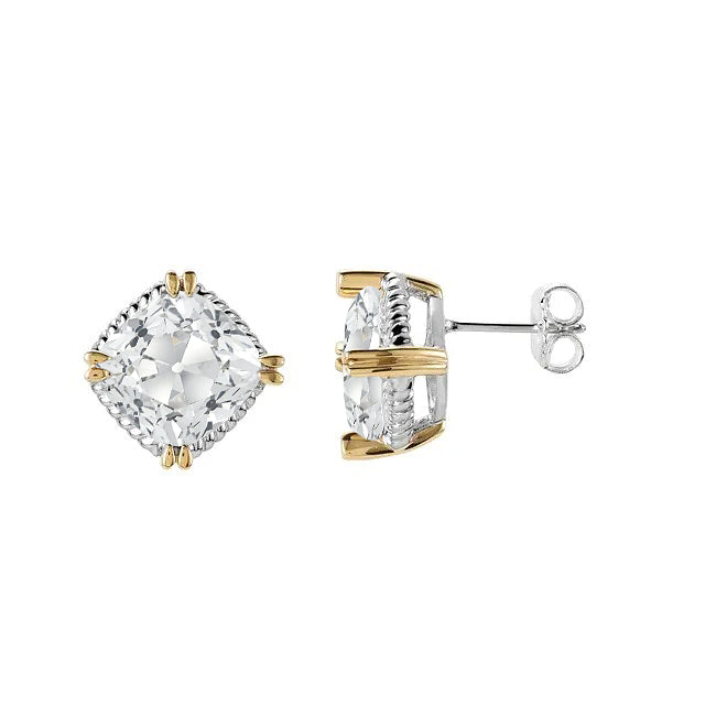 Diamond Studs 6 Ct Cushion Old Cut Earrings Two Tone 14K