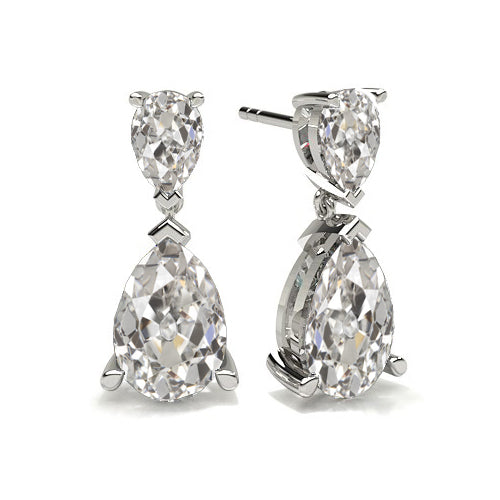 Diamond Teardrop Earrings Pear Old Cut 4.25 Carats White Gold