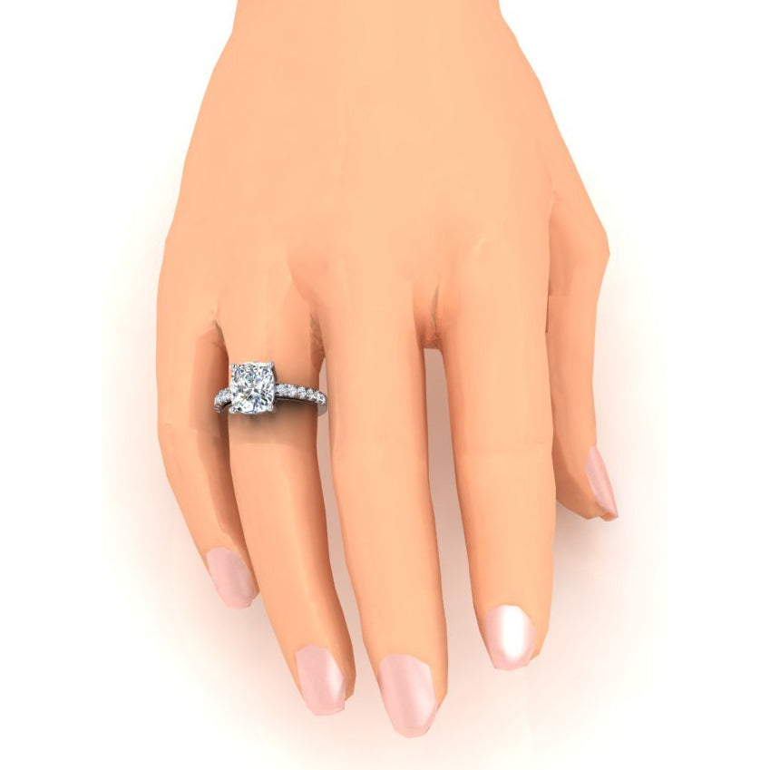 Diamond Ring Cushion With Side Stones
