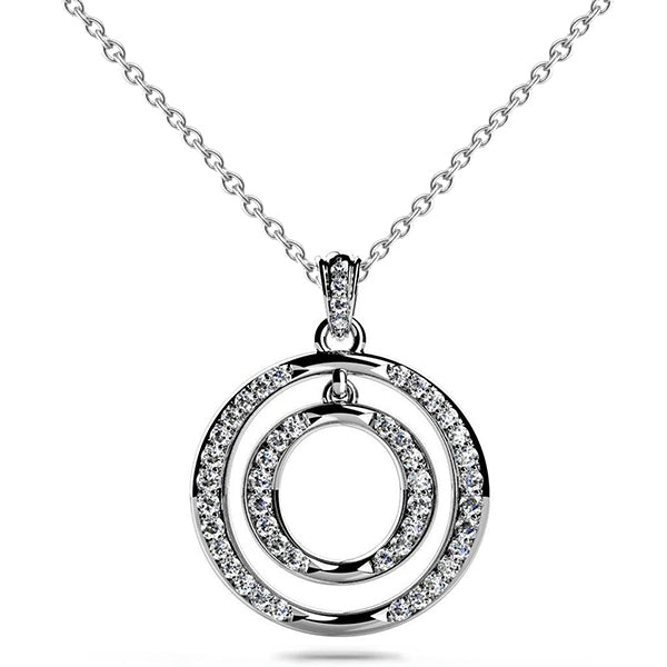 Double Drop Circle 6 Ct Round Cut Natural Earth Mined Diamonds Pendant Necklace White Gold