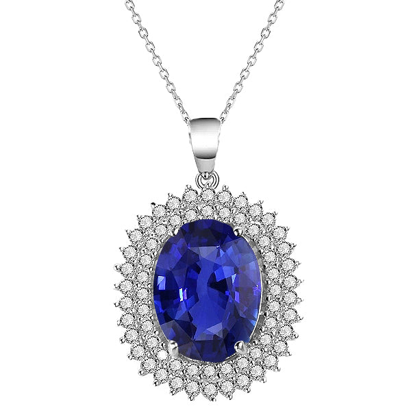 Halo Pendant Oval Dark Blue Sapphire & Diamond