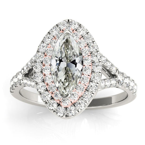 Double Halo Ring Marquise Old Cut Diamond