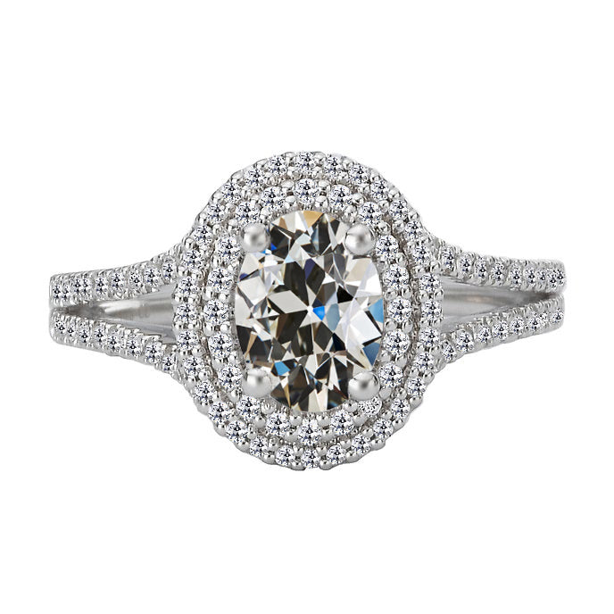 Halo Ring Old Miner Cut Diamond Prong Set