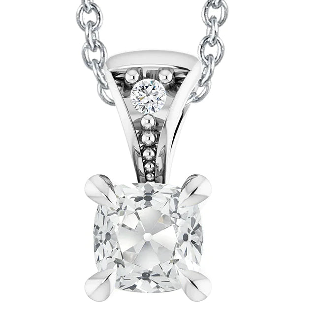 Eagle Claw Prongs Cushion Old Miner & Round Diamond Gold Pendant