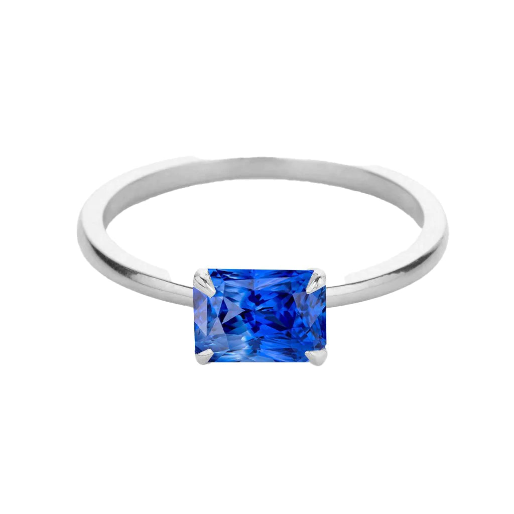 Eagle Claw Prongs Radiant Solitaire Ring Light Blue Sapphire Gold Lady’s Round Anniversary