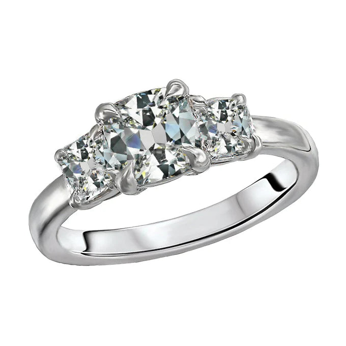 Eagle Claws Three Stone Ring Cushion Old Miner Diamond Prong Set 7 Ct