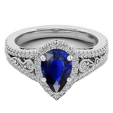 Elegant Pear Sapphire Diamond Ring 3 Ct Antique Style