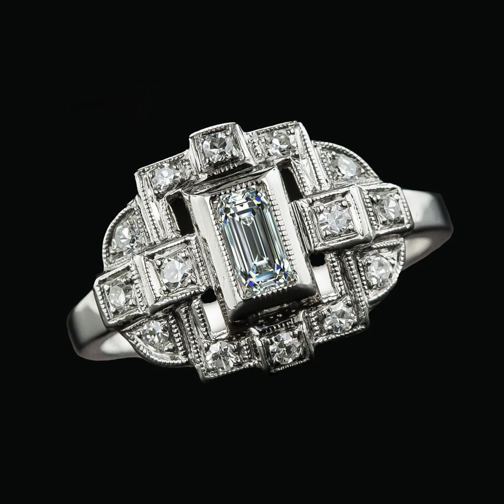 Emerald Old Miner Diamonds Anniversary Ring Bezel Set