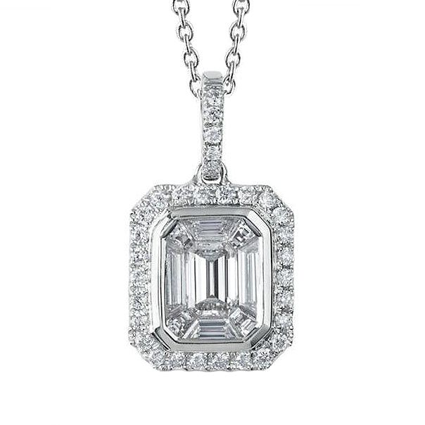 Emerald & Round 2.80 Carats Natural Diamond Pendant Necklace White Gold 14K