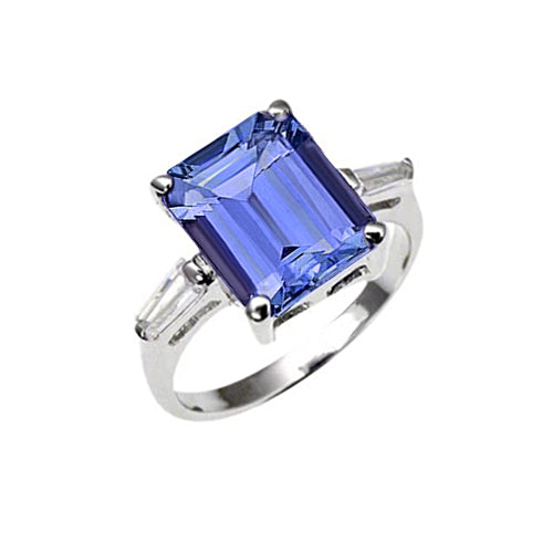 New High Quality Emerald Tanzanite & Baguette Diamond Ring White Gold