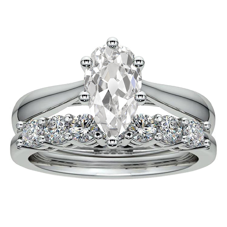 Engagement Ring Set Round & Pear Old Miner Diamonds