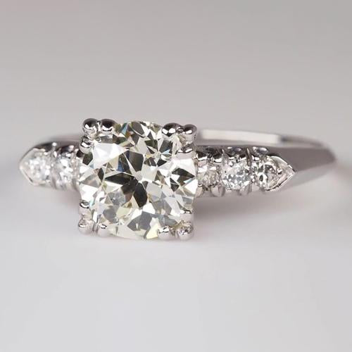 Old Miner Engagement Ring Triple Prong Set Round Diamonds