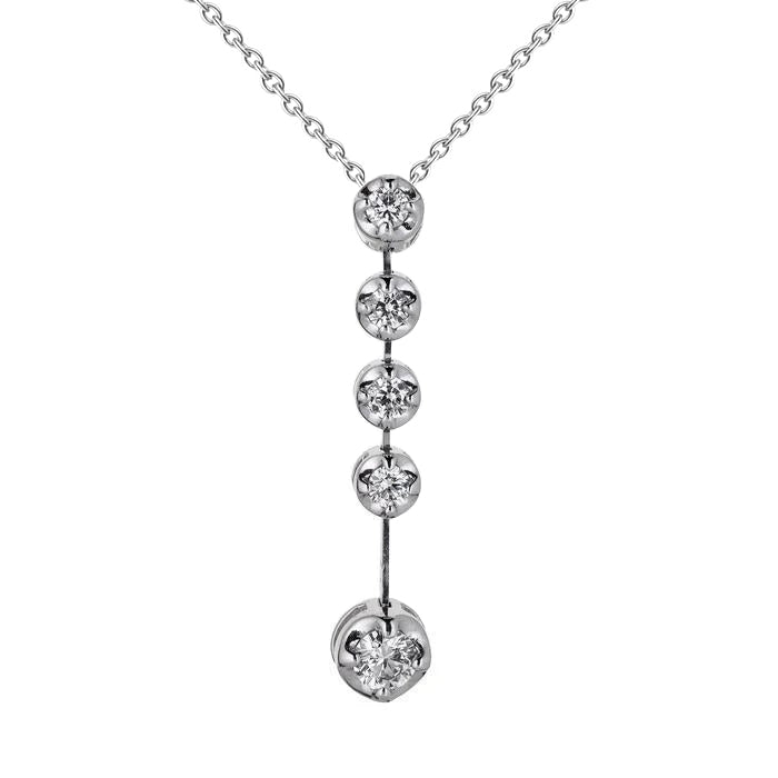 Five Stone Round Cut Lab Grown Diamond Pendant Necklace 3.0 Carat White Gold 14K