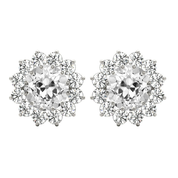 Flower Style Diamond Studs Round Old Cut Halo Earrings 7 Ct.