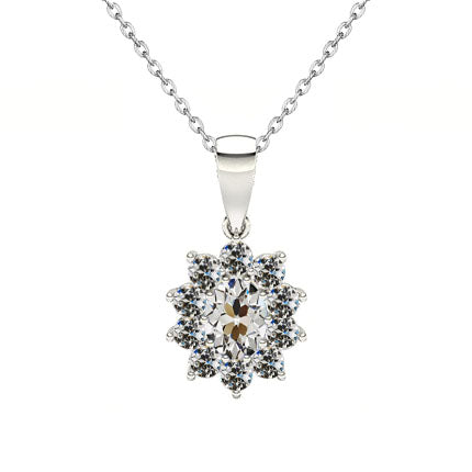 Flower Style Pendant Round Old European Diamond 2 Carats White Gold