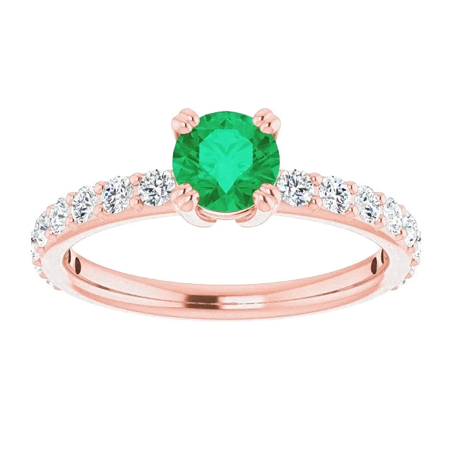 Four Prong 2.50 Carats Natural Earth Mined Diamond Round Green Emerald GIA Ring