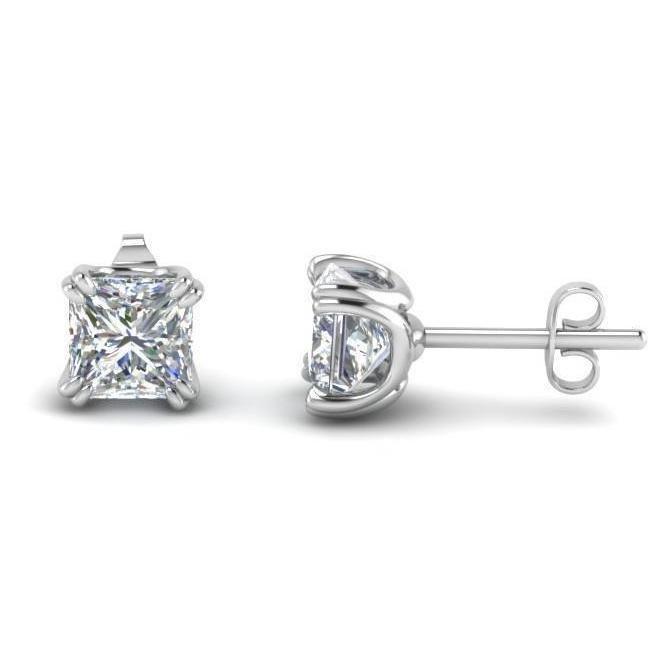 natural princess diamond 3ct earring front view