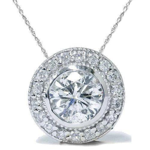 GIA Certified Lab Grown Diamond Halo Women Necklace Pendant 2.75 Carats White Gold 14K