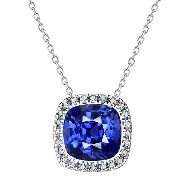 Gemstone Halo Pendant & Round Diamond Necklace