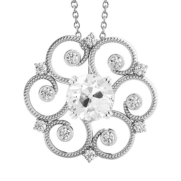 Round Old Miner Diamond Pendant Prong Bezel Set