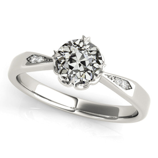 Fancy Elegant White Gold Anniversary Ring Old Miner Cut Diamond