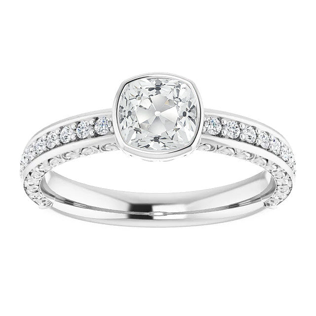 Gold Cushion Old Cut Women Jewelry Sparkling Unique Solitaire Ring with Accents