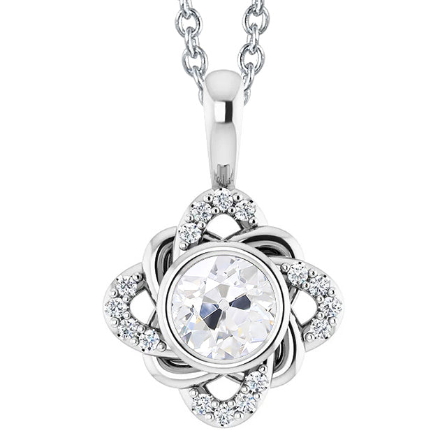 Gold Diamond Pendant Bezel Set Round Old Cut