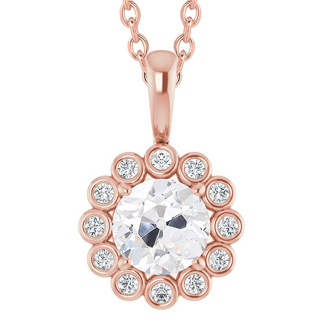 Gold Diamond Pendant Old Miner Bezel Set Flower Style