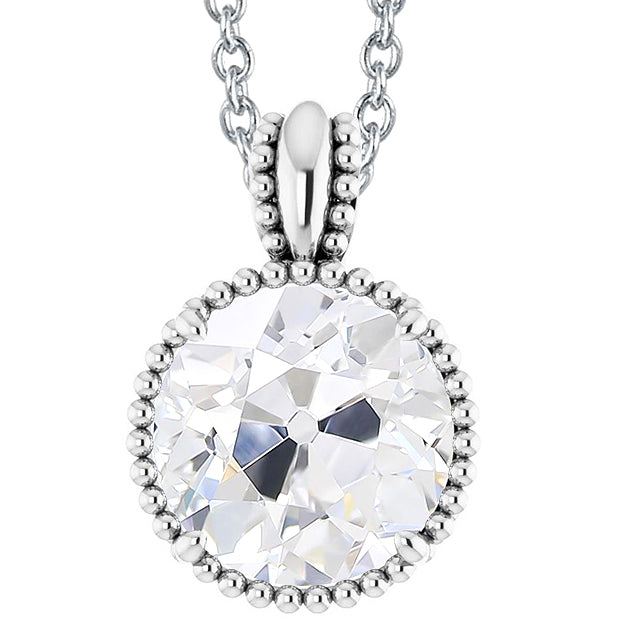 Diamond Solitaire Pendant Round Old Mine Cut