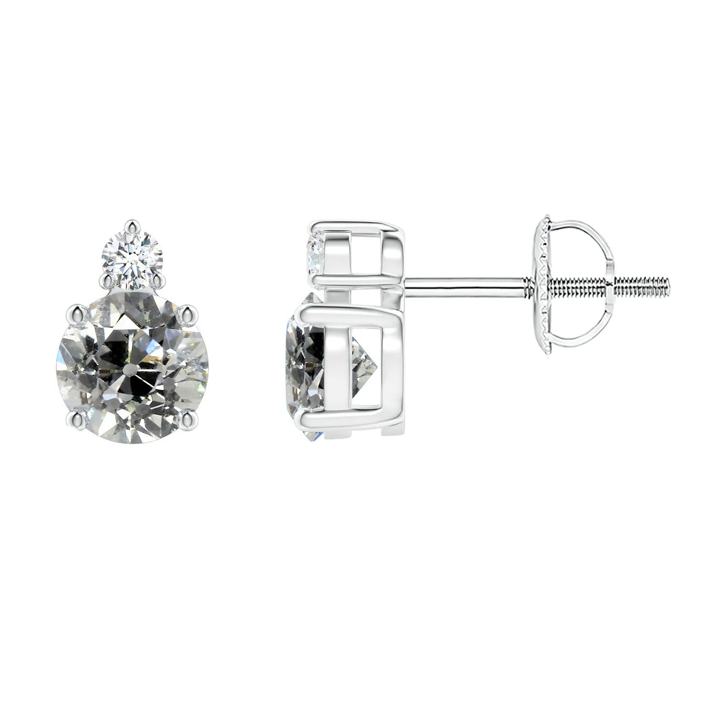 Gold Diamond Studs Round Old Miner 2 Stone