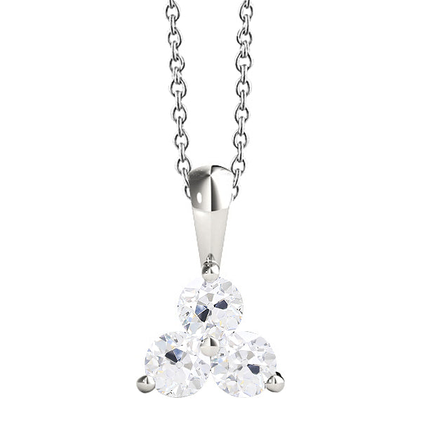 Gold Diamond Three Stone Pendant Old Miner Prong Set