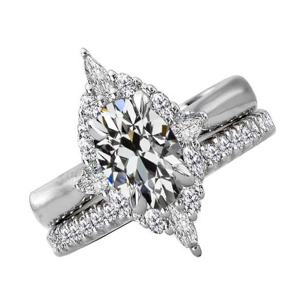 Gold Halo Engagement Ring Set Old Miner European Diamond