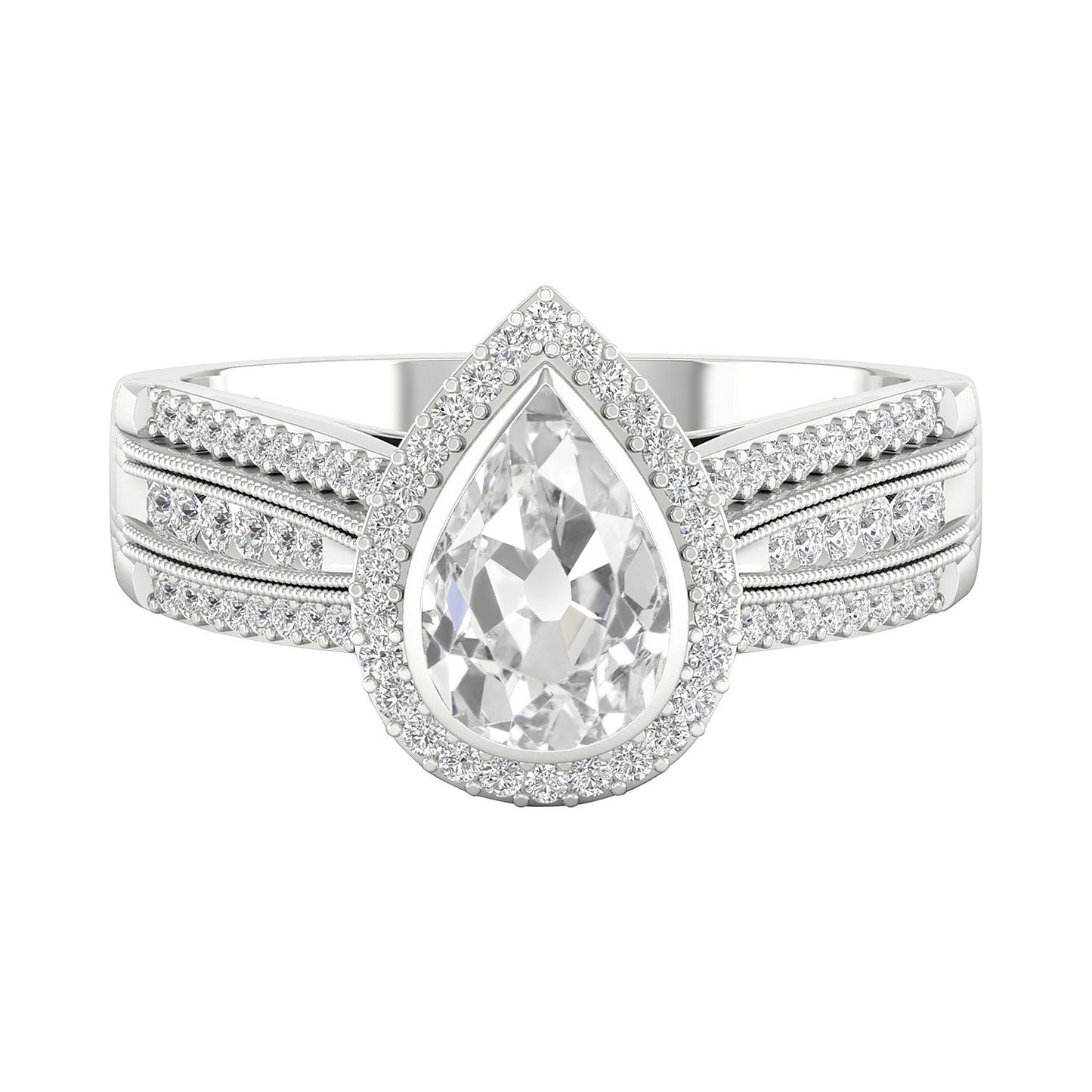 Gold Halo Old Miner Pear Diamond Ring