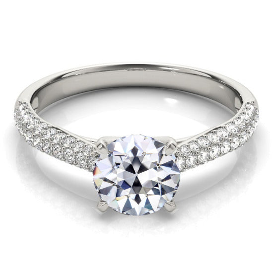 Old Mine Cut Diamond Ring Double Row Pave Set