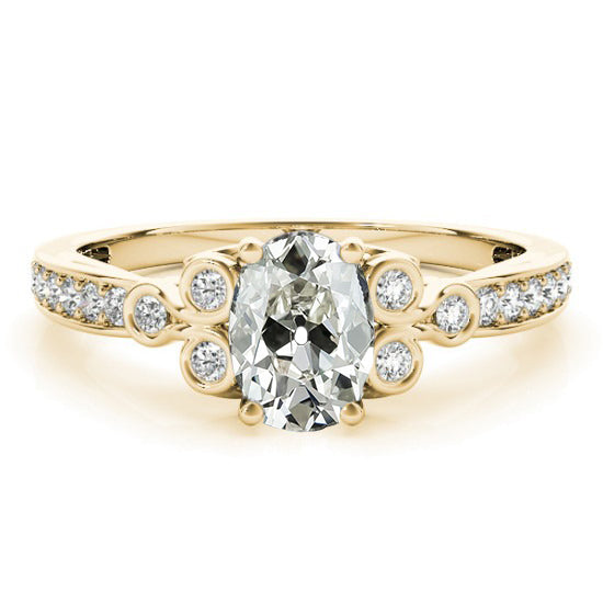 Gold Oval Old Miner Diamond Ring Bezel Prong Set