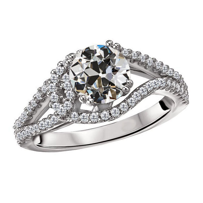 Unique Lady’s Style White Sparkling Engagement White gold Gold Old Miner Cut Diamond Ring Jewelry