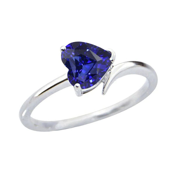Gold Solitaire Heart Natural Blue Sapphire Ring Lady’s Round Anniversary