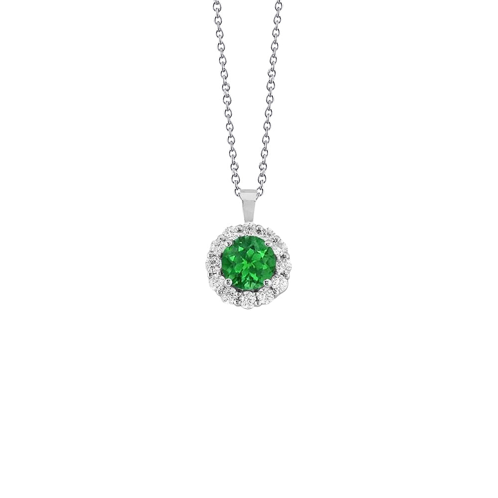 Green Emerald And Natural Earth Mined Diamond Pendant Necklace 4.65 Carats White Gold 14K