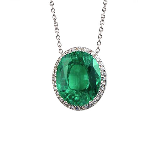 Green Emerald Natural Earth Mined Diamond Pendant Necklace 6.25 Carat White Gold 14K